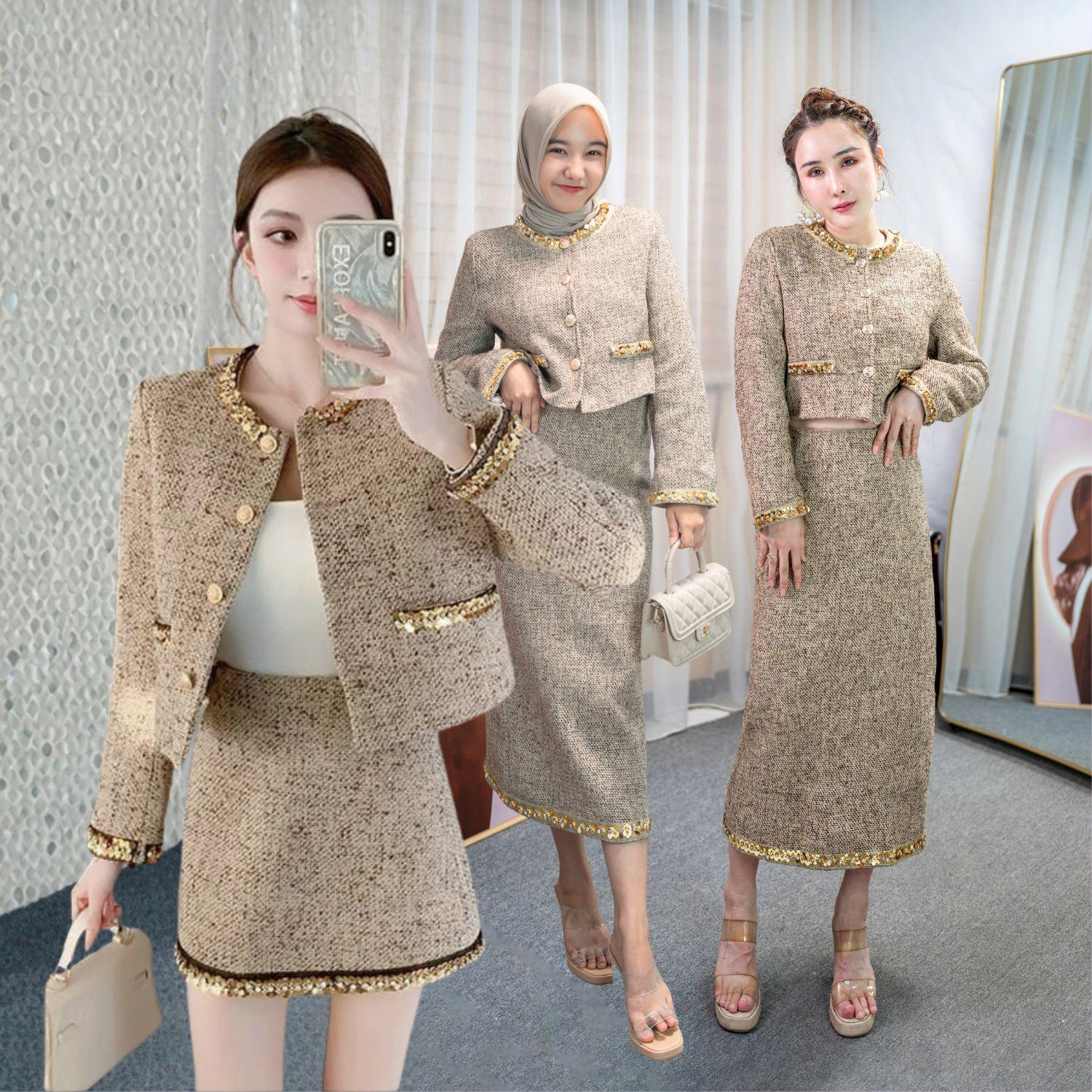 FOLADY - P203 一套韓國西裝外套風格，充滿金色魅力，充滿優雅與魅力。 Cocok dipakai remaja maupun dewasa、membuat tampilan lebih rapi、modis、dan st