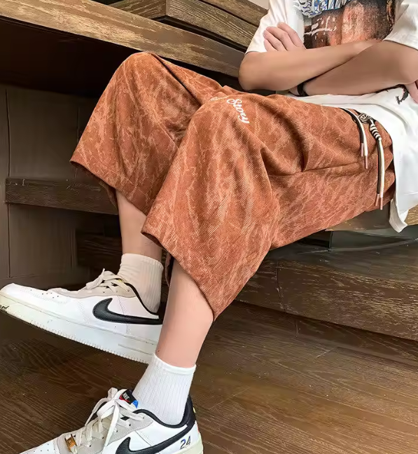 复古扎染刺绣休闲七分裤，夏季时尚，适合胖子穿着，宽松直筒阔腿裤