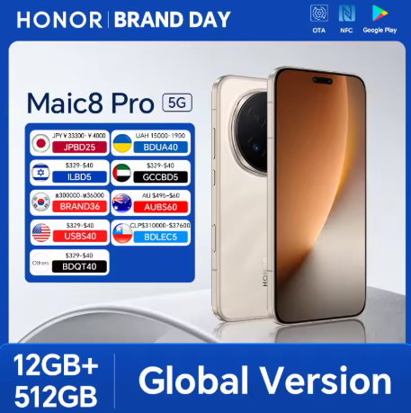 榮耀Magic8 Pro全球版2026，12GB+512GB，6.71吋120Hz OLED顯示屏，2億像素攝像頭，7100mAh電池，100W快充，Android 16系統
